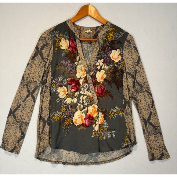 Anthropologie Tops - Anthropologie TINY Jardim Floral Blouse Top Rayon S Faux Wrap Romantic Bohemian